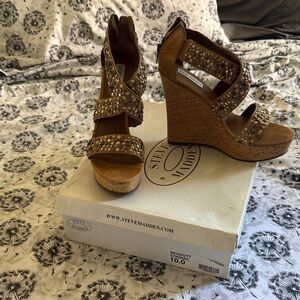 Steve Madden Cognac Studded Cork Wedge Sandals